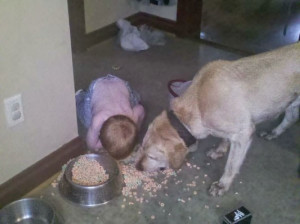 kids-act-like-animals-eating-with-dog__700