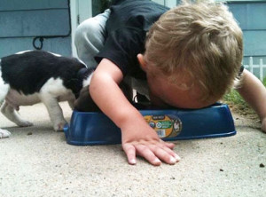 kids-act-like-animals-eating-with-puppy__700